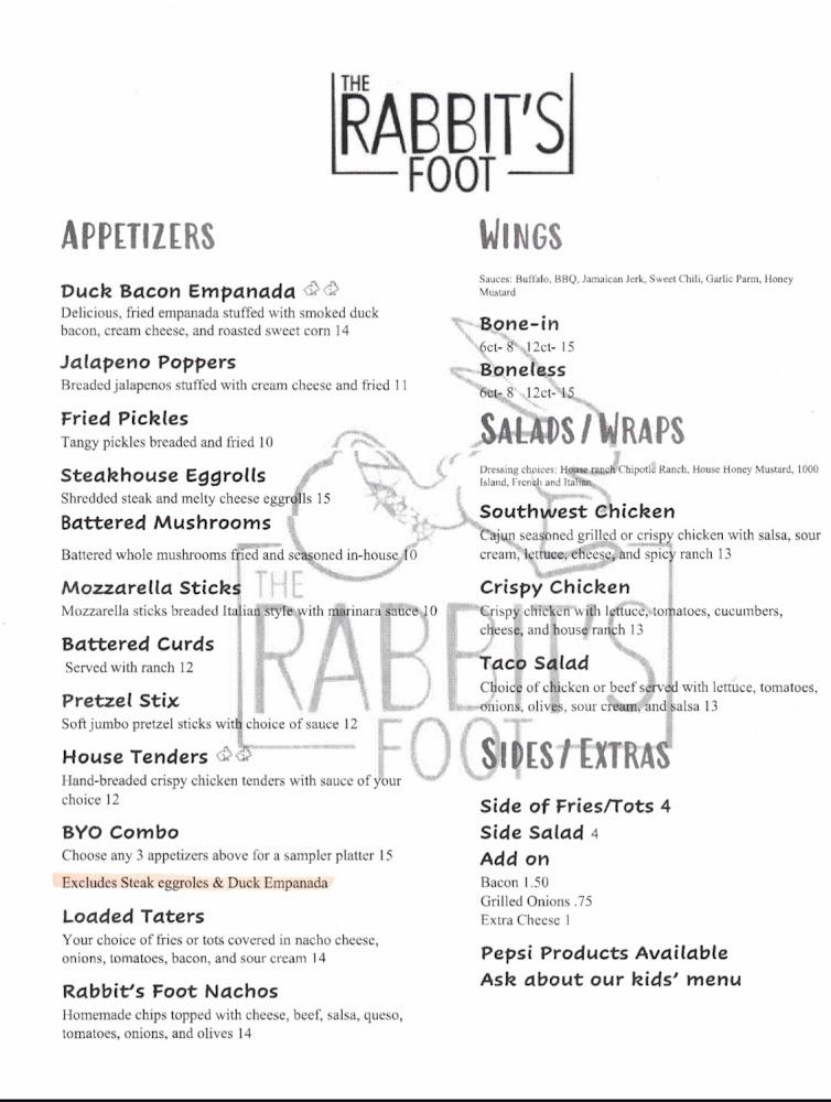 The Rabbit's Foot Bar & Grill Menu image 1