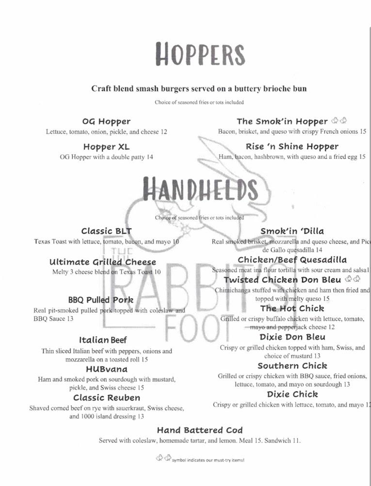 The Rabbit's Foot Bar & Grill Menu image 2